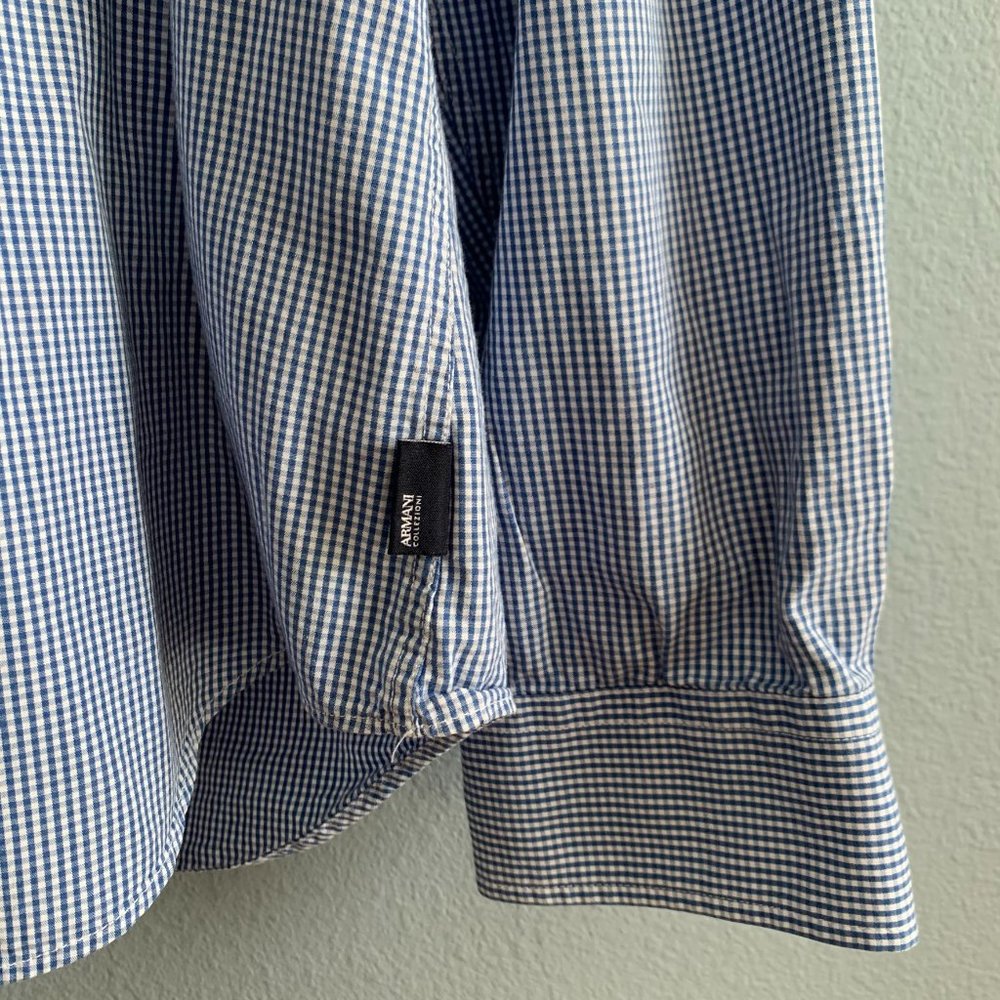 Armani Collizioni Blue Gingham Plaid Dress Shirt - Picture 7 of 7